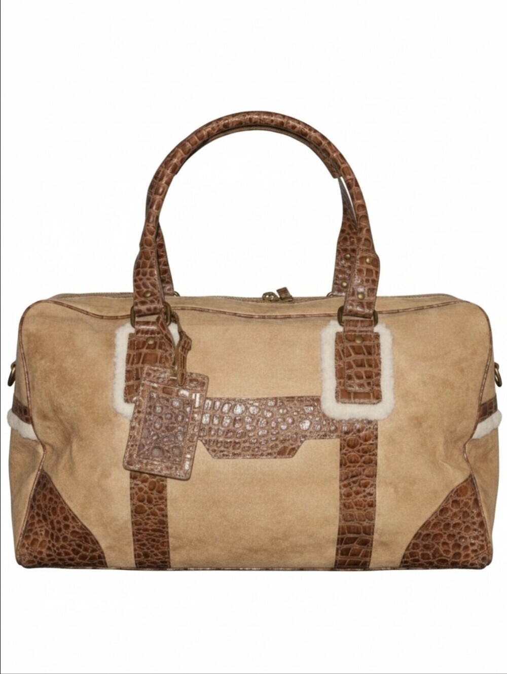 BATH & BODY WORKS | FAUX SUEDE LEATHER WITH SHERPA TRIM DUFFLE TRAVEL BAG